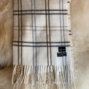 Fringed Neutral Plaid Scarf Made in Italy